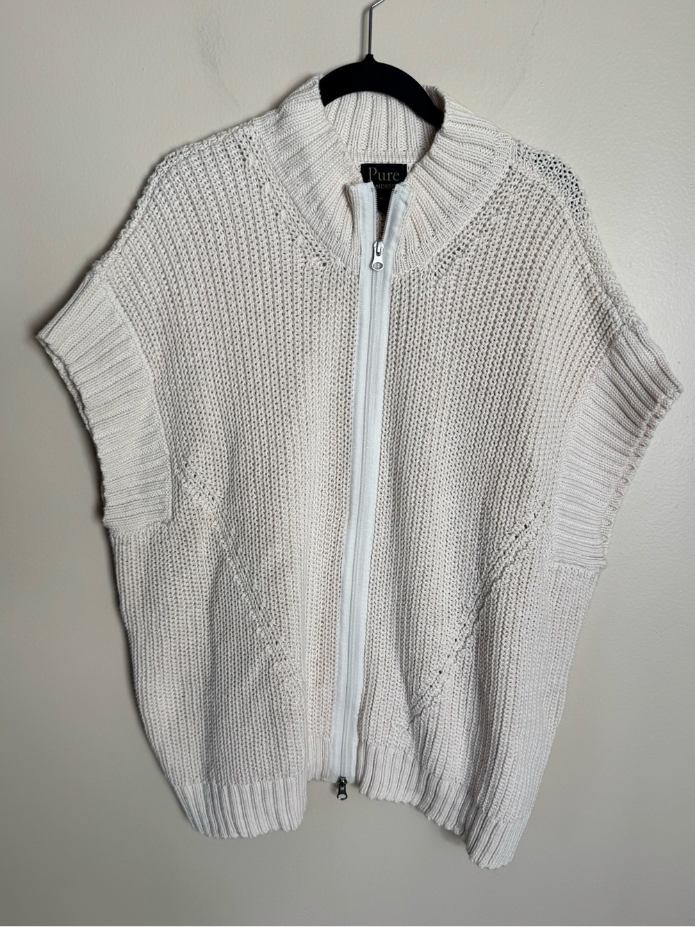 New Pure Handknit Cream Knit Full Zip Sweater Vest Cozy Boxy minimalist neutral